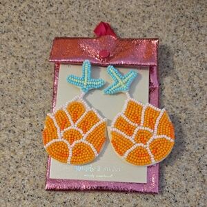 New Simply Southern Orange and Blue Beaded Earrings
